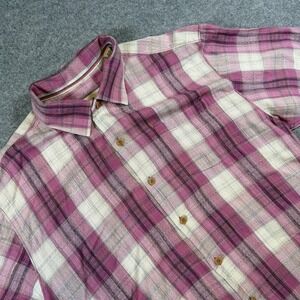 Tommy Bahama Shirt Mens XL Pink Plaid Silk Short Sleeve Button Up Camp Casual